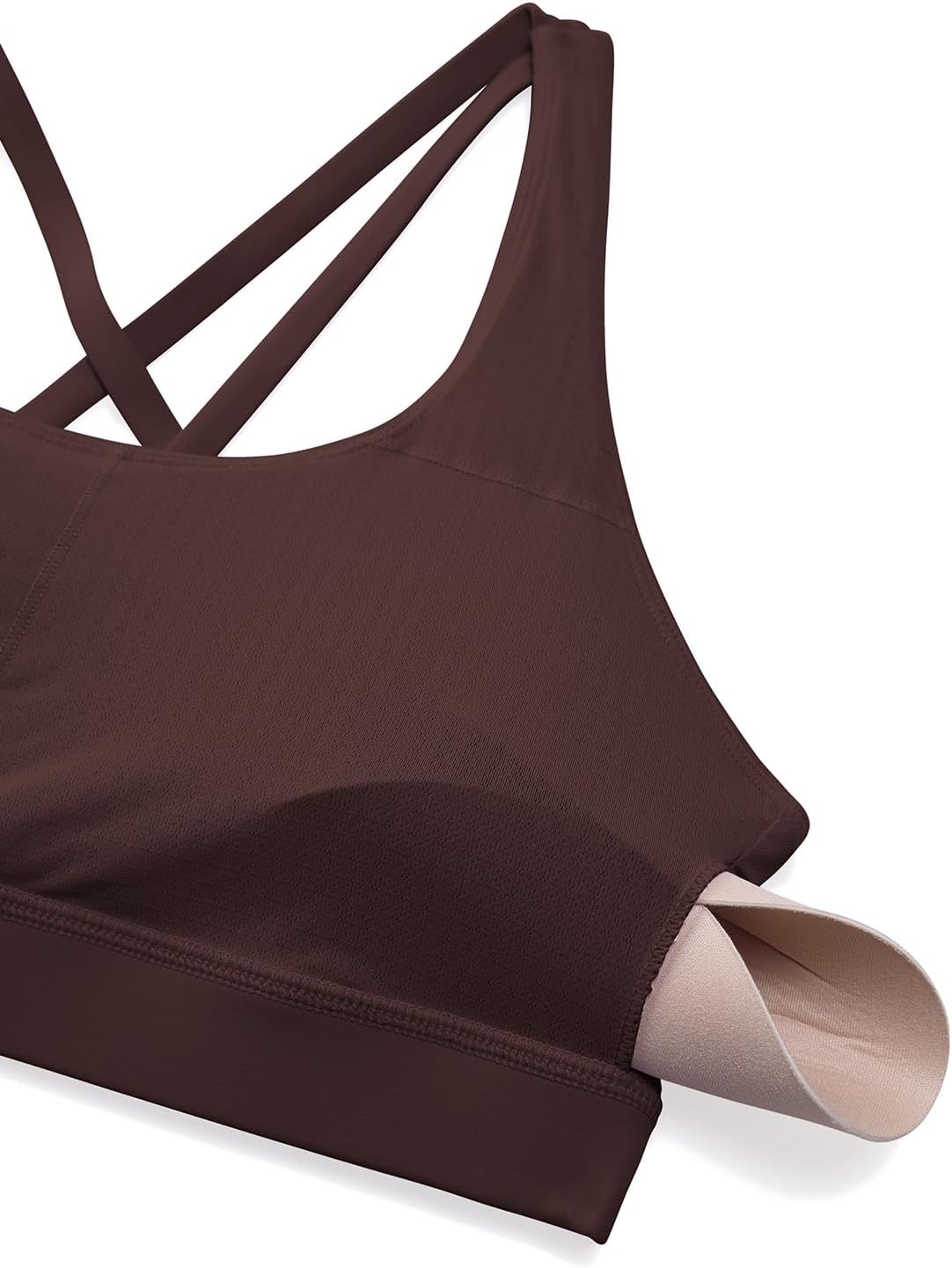 image:imageCRZ YOGA Naked Feeling Strappy Padded Sports Bras for Women Fitness Workout Top Criss Cross Back Yoga CamiHot Fudge Brown