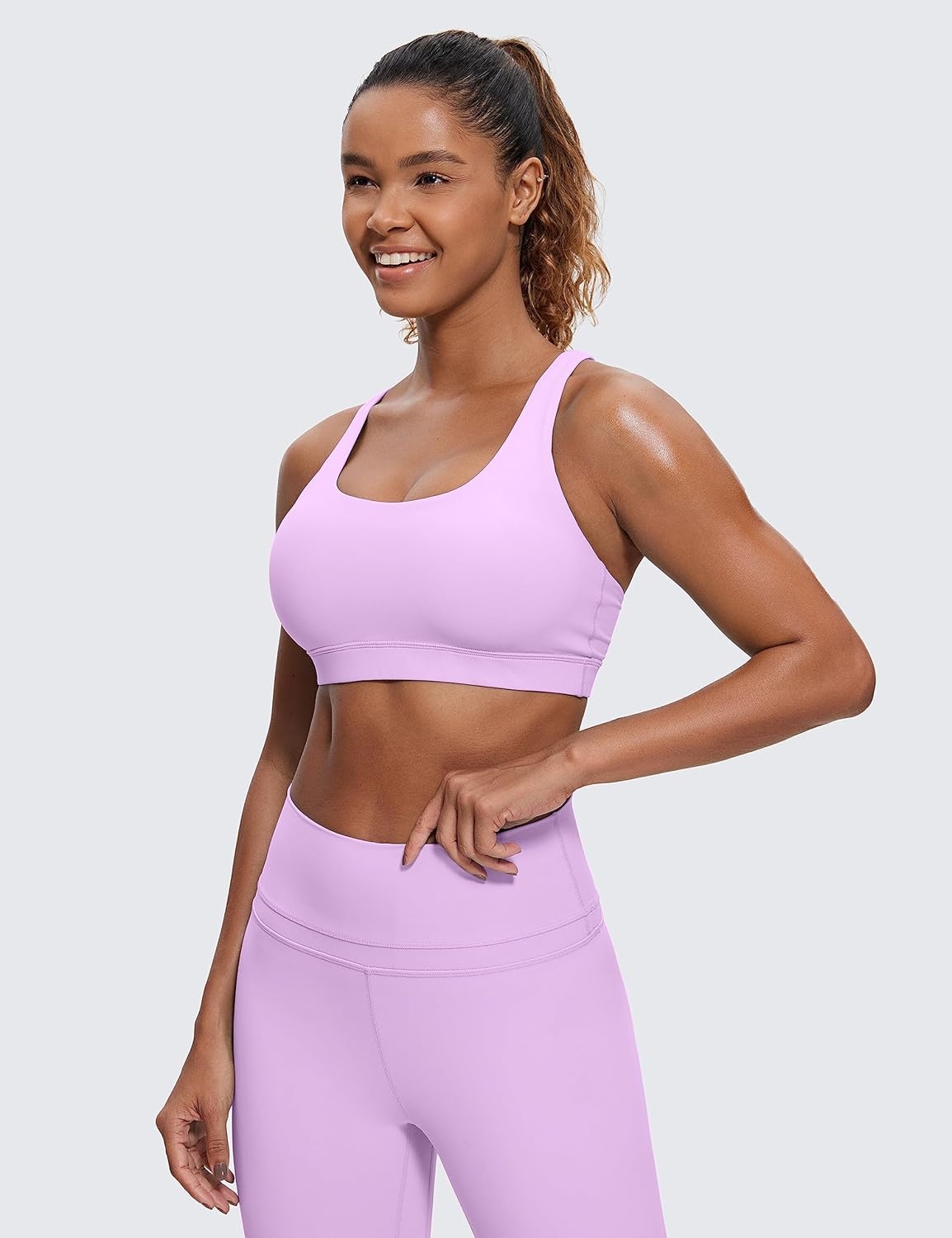 image:imageCRZ YOGA Naked Feeling Strappy Padded Sports Bras for Women Fitness Workout Top Criss Cross Back Yoga CamiLilac