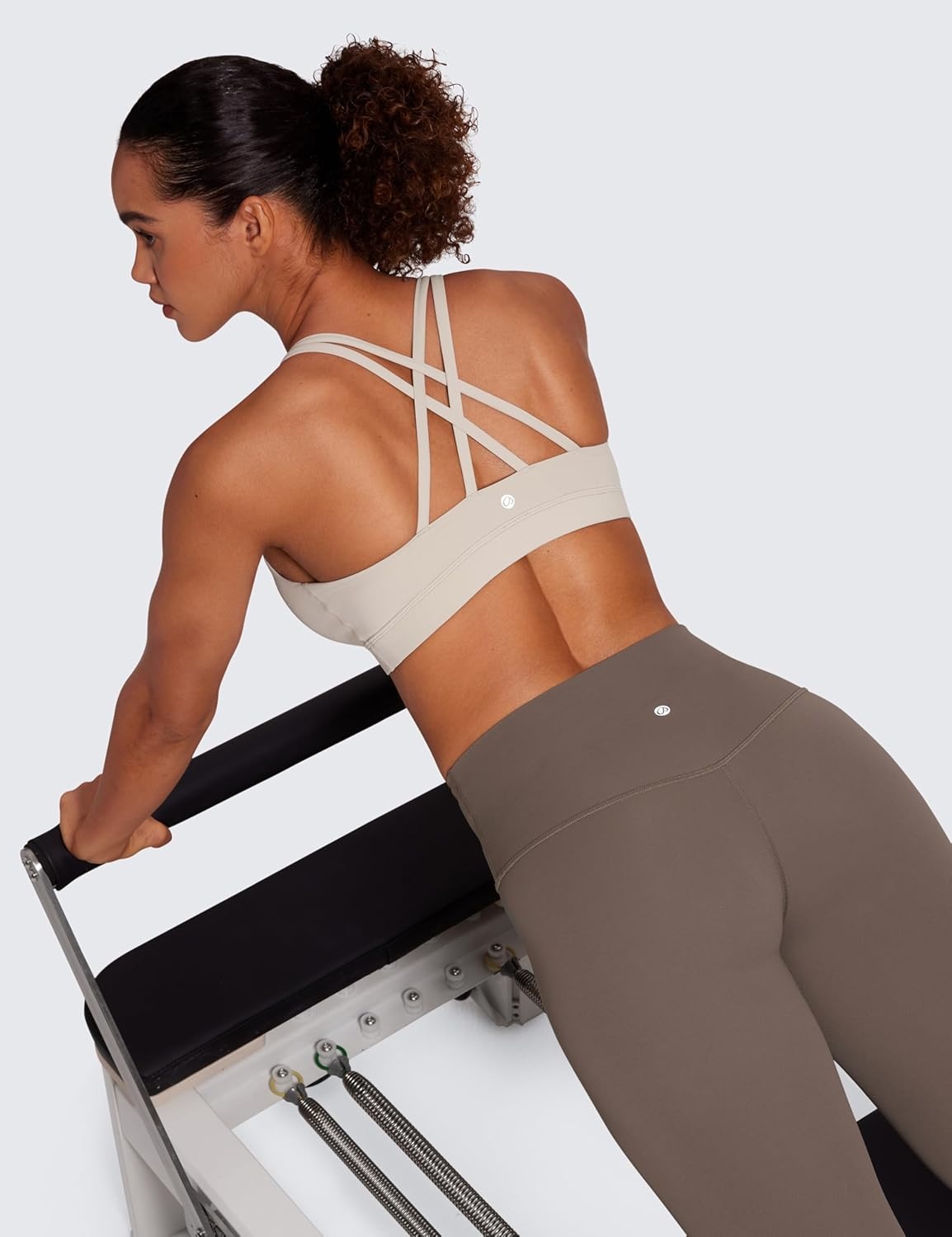 image:imageCRZ YOGA Naked Feeling Strappy Padded Sports Bras for Women Fitness Workout Top Criss Cross Back Yoga CamiMojave Tan