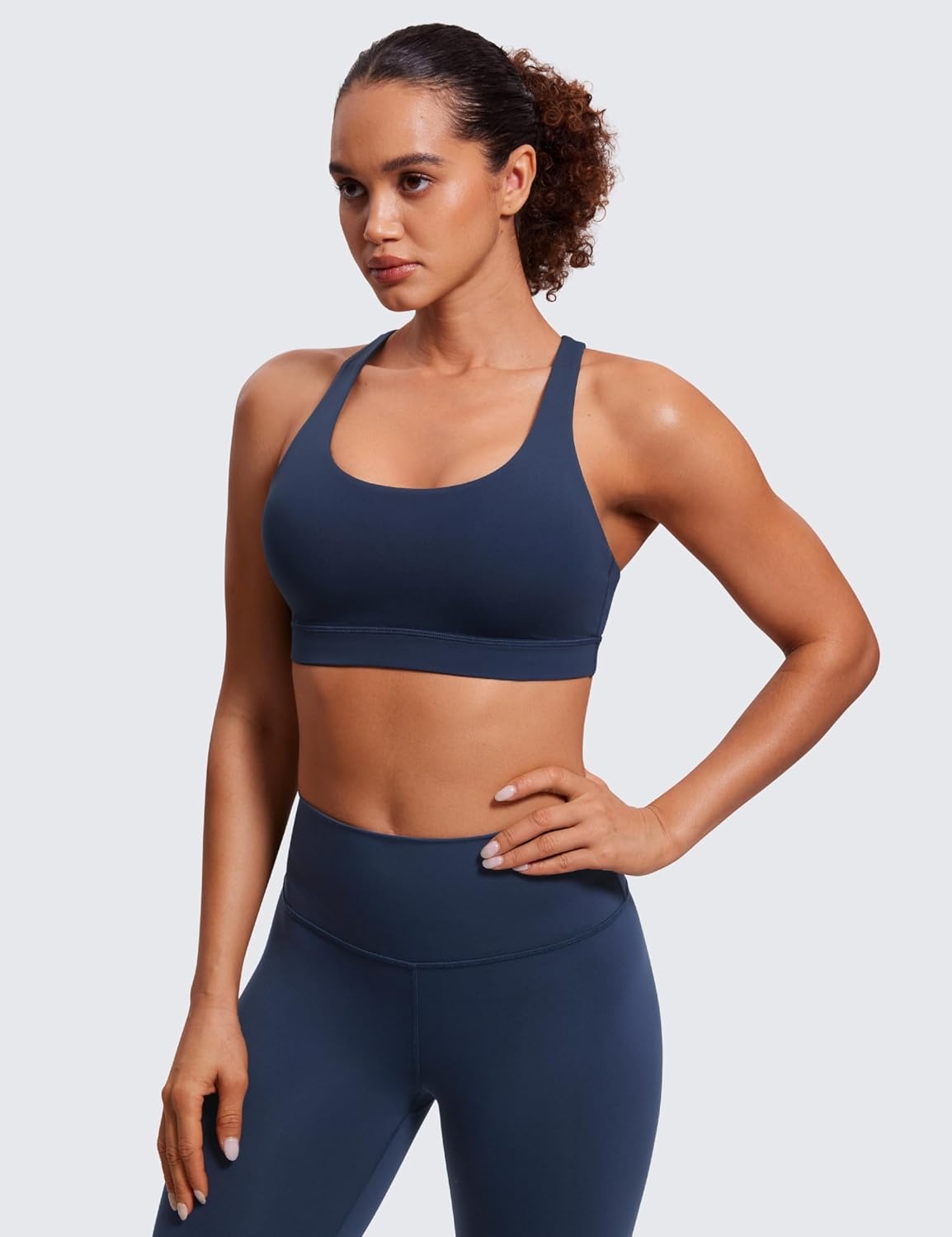 image:imageCRZ YOGA Naked Feeling Strappy Padded Sports Bras for Women Fitness Workout Top Criss Cross Back Yoga CamiNavy