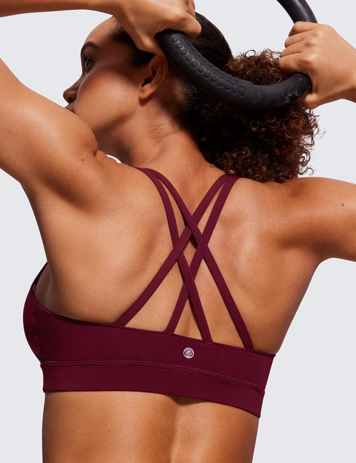 image:imageCRZ YOGA Naked Feeling Strappy Padded Sports Bras for Women Fitness Workout Top Criss Cross Back Yoga CamiRed Merlot