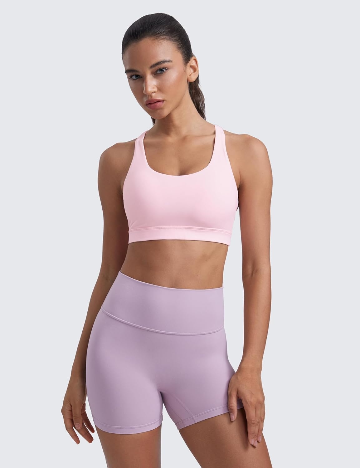 image:imageCRZ YOGA Naked Feeling Strappy Padded Sports Bras for Women Fitness Workout Top Criss Cross Back Yoga CamiStrawberry Pink