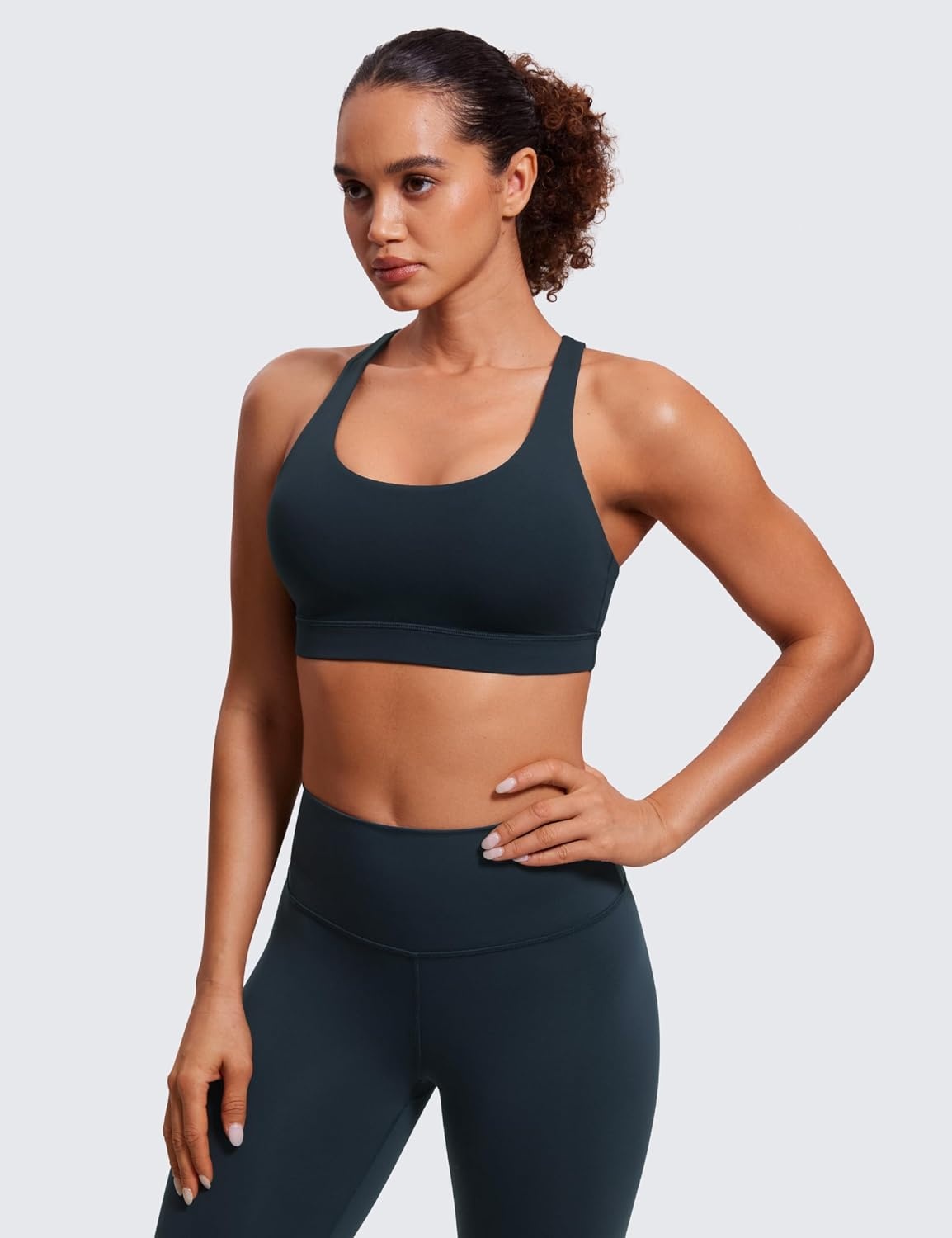 image:imageCRZ YOGA Naked Feeling Strappy Padded Sports Bras for Women Fitness Workout Top Criss Cross Back Yoga CamiTrue Navy