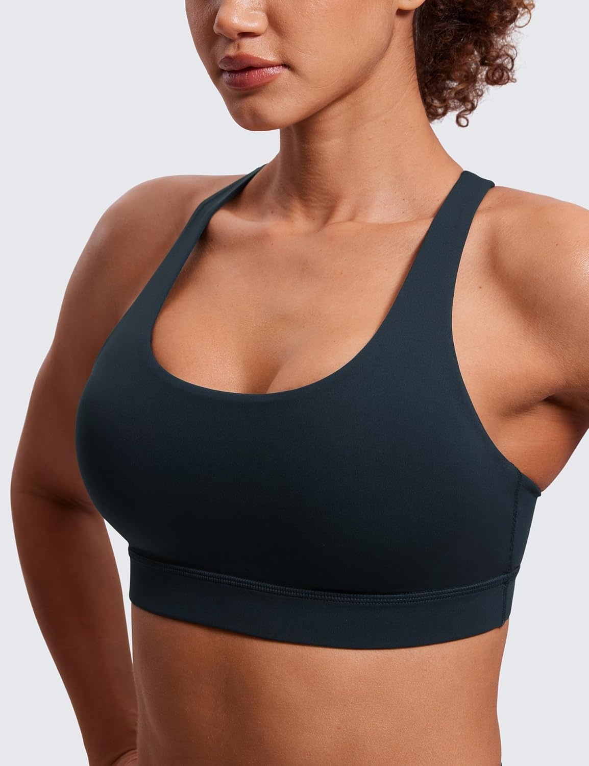 image:imageCRZ YOGA Naked Feeling Strappy Padded Sports Bras for Women Fitness Workout Top Criss Cross Back Yoga CamiTrue Navy