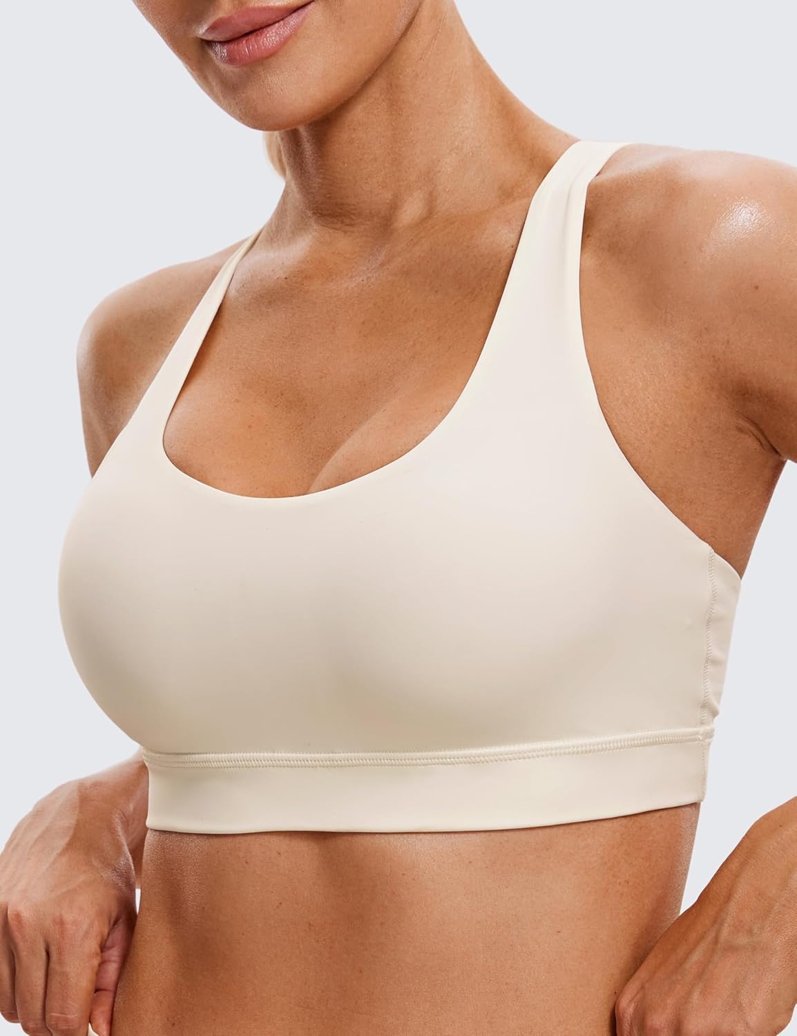 image:imageCRZ YOGA Naked Feeling Strappy Padded Sports Bras for Women Fitness Workout Top Criss Cross Back Yoga CamiWhite Apricot