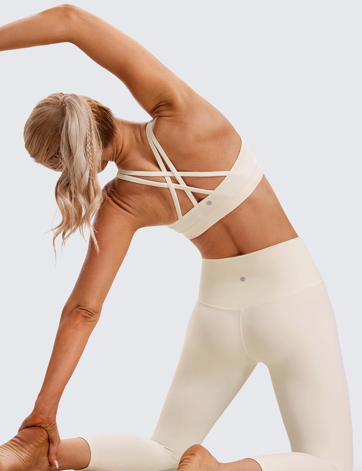 image:imageCRZ YOGA Naked Feeling Strappy Padded Sports Bras for Women Fitness Workout Top Criss Cross Back Yoga CamiWhite Apricot