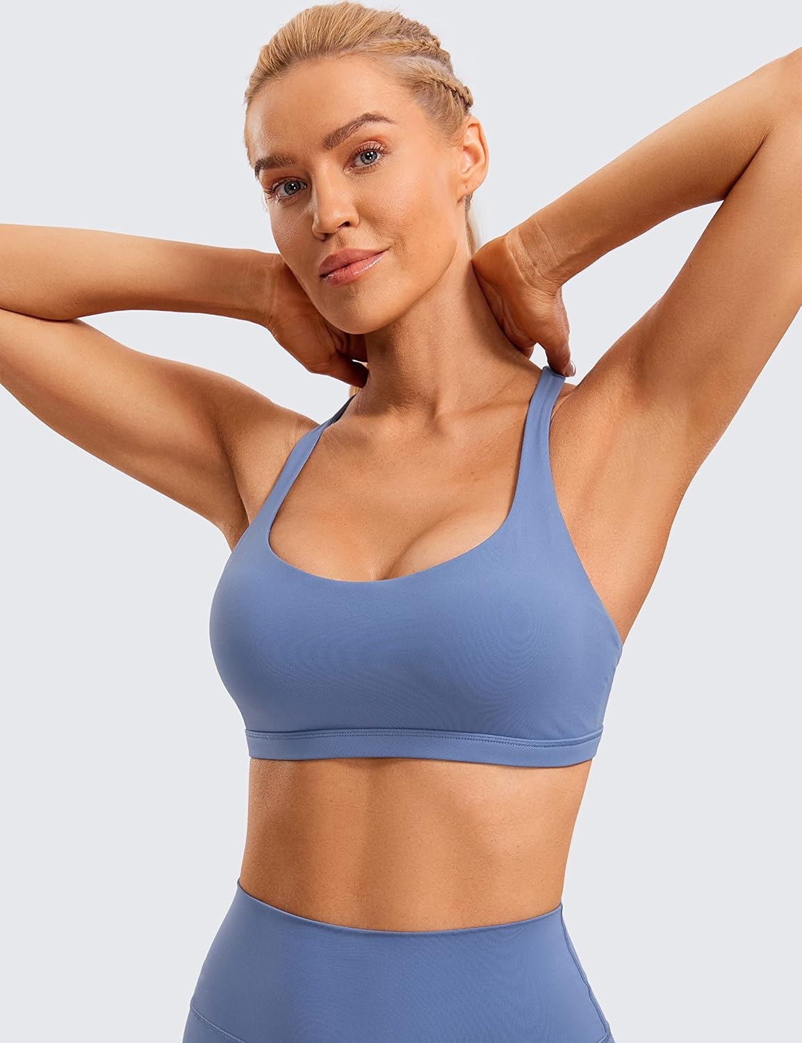 image:imageCRZ YOGA Naked Feeling Strappy Sports Bras for Women Criss Cross Back Wireless Padded Cami Yoga Workout TopCurtain Violet Ash