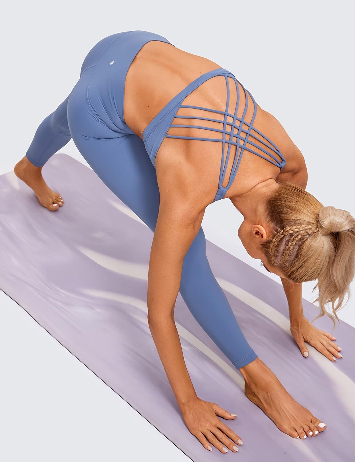 image:imageCRZ YOGA Naked Feeling Strappy Sports Bras for Women Criss Cross Back Wireless Padded Cami Yoga Workout TopCurtain Violet Ash