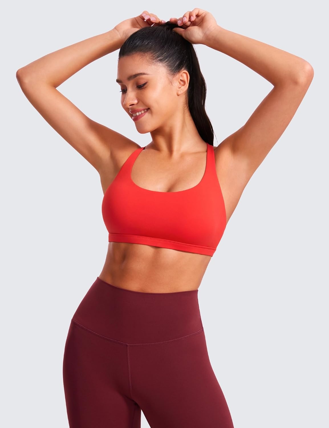 image:imageCRZ YOGA Naked Feeling Strappy Sports Bras for Women Criss Cross Back Wireless Padded Cami Yoga Workout TopDeep Red