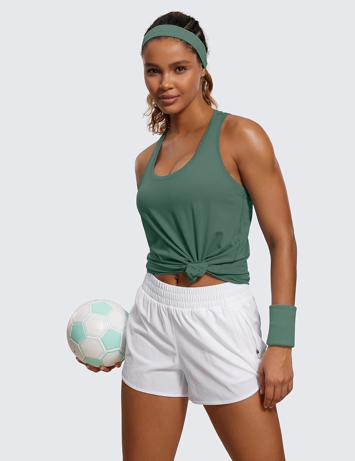 image:imageCRZ YOGA Pima Cotton Racerback Tank Tops for Women Workout Athletic Casual Soft Scoop Neck Sleeveless ShirtsGraphite Green