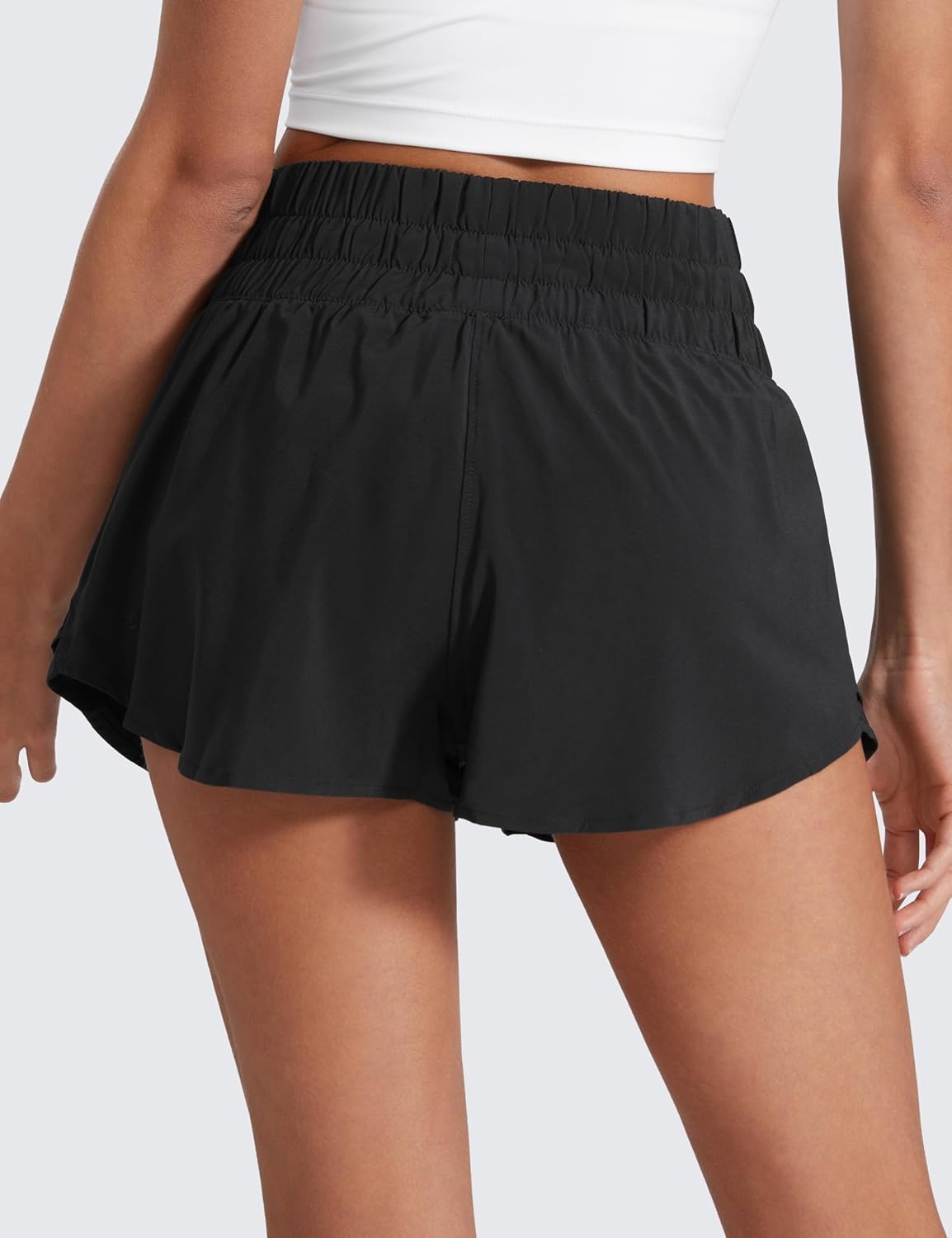 image:imageCRZ YOGA Ruffle Skirt Overlay Athletic Shorts for Women High Waisted Flowy for Workout Running Tennis with Zip PocketBlack