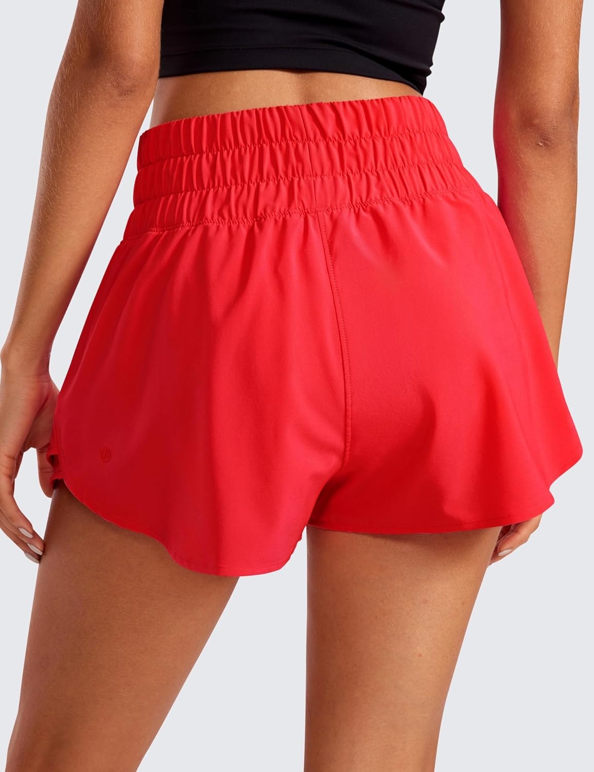 image:imageCRZ YOGA Ruffle Skirt Overlay Athletic Shorts for Women High Waisted Flowy for Workout Running Tennis with Zip PocketDeep Red