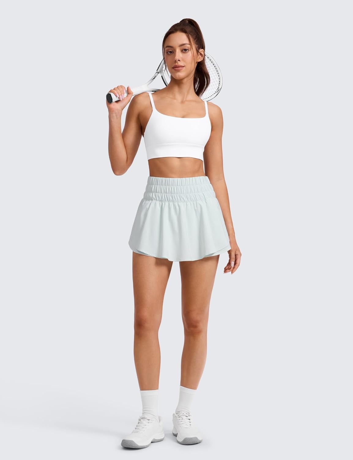 image:imageCRZ YOGA Ruffle Skirt Overlay Athletic Shorts for Women High Waisted Flowy for Workout Running Tennis with Zip PocketOcean Air