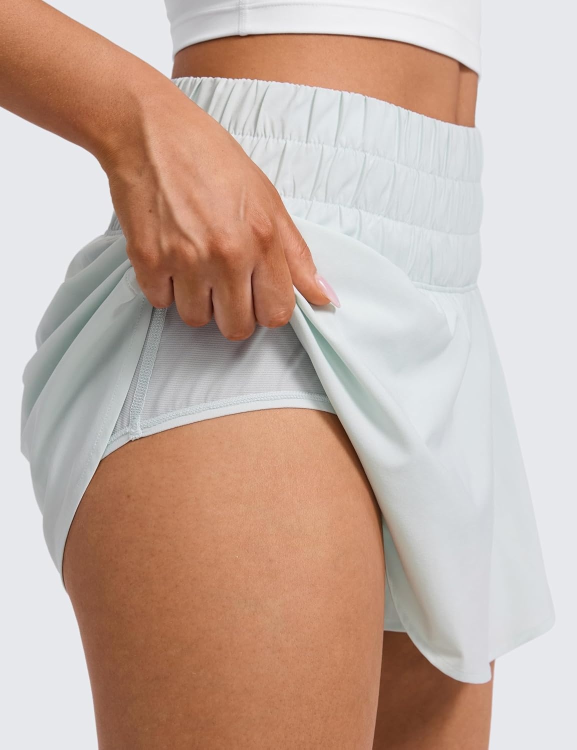 image:imageCRZ YOGA Ruffle Skirt Overlay Athletic Shorts for Women High Waisted Flowy for Workout Running Tennis with Zip PocketOcean Air