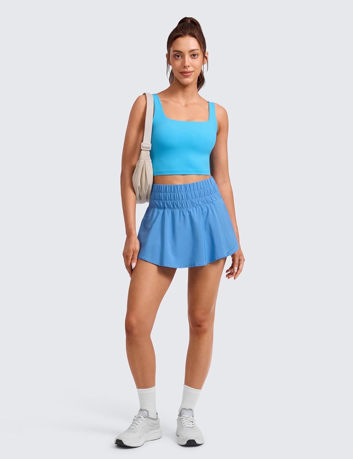 image:imageCRZ YOGA Ruffle Skirt Overlay Athletic Shorts for Women High Waisted Flowy for Workout Running Tennis with Zip PocketParty Blue