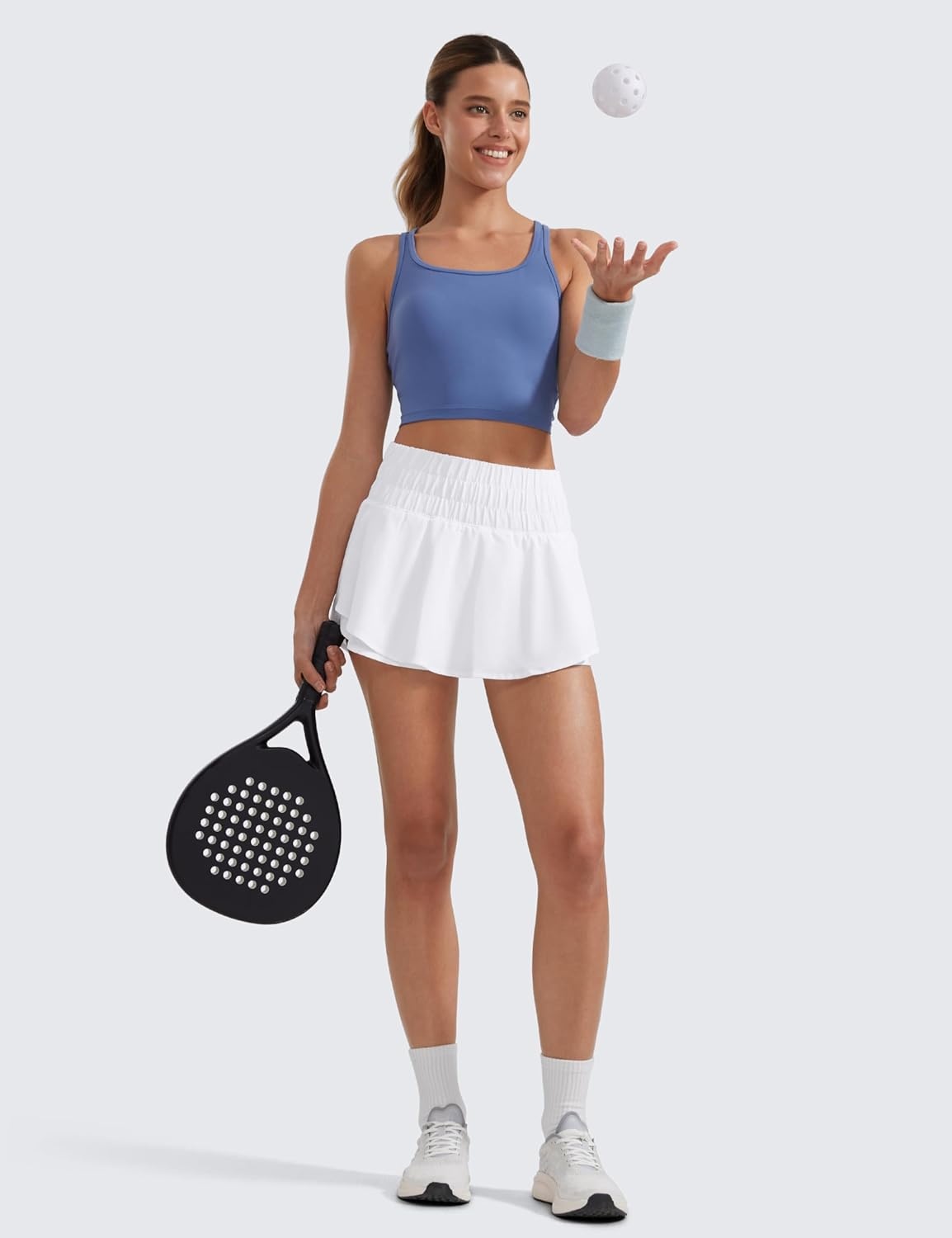 image:imageCRZ YOGA Ruffle Skirt Overlay Athletic Shorts for Women High Waisted Flowy for Workout Running Tennis with Zip PocketWhite