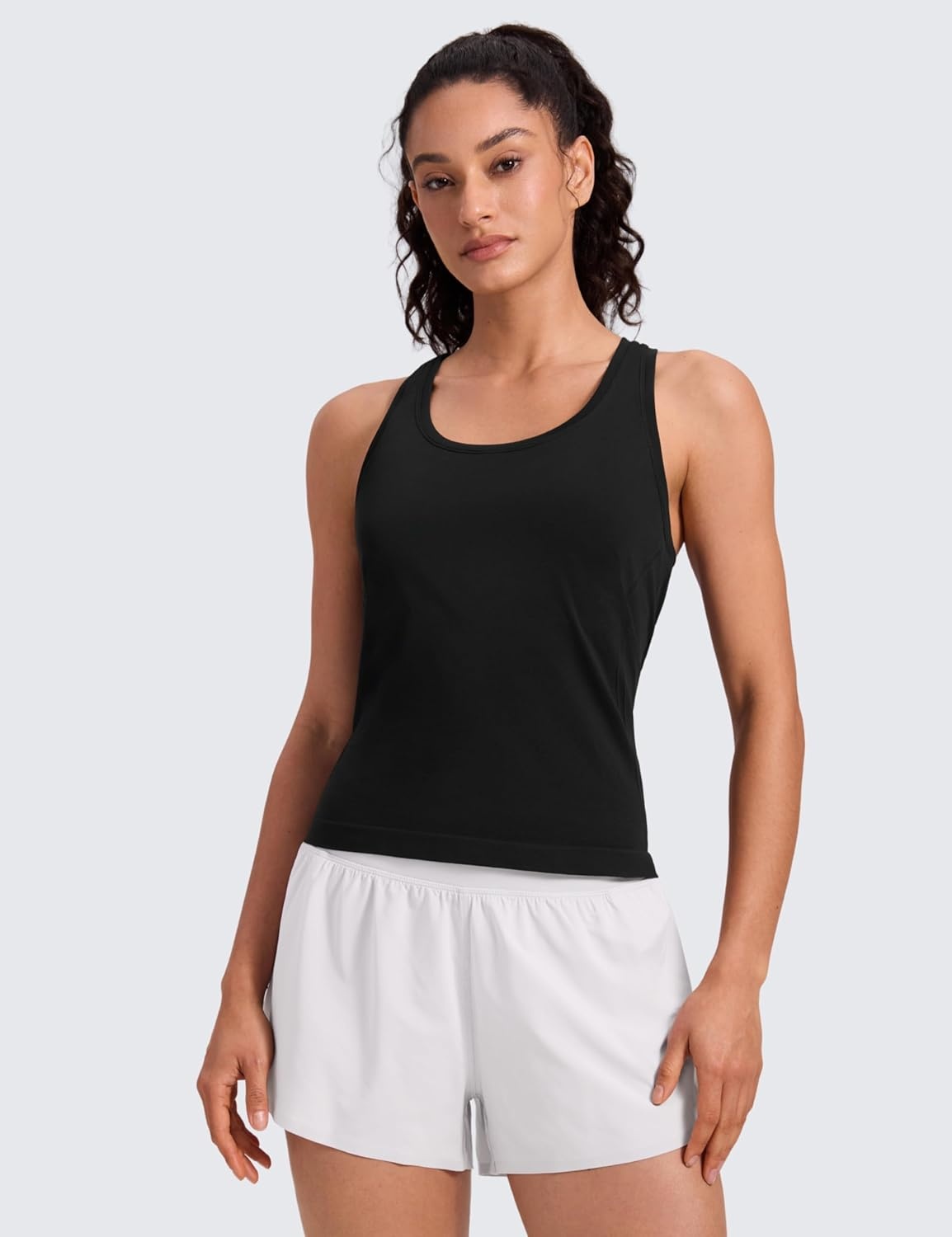 image:imageCRZ YOGA Seamless Racerback Tank Tops for Women Gym Workout Athletic Running Sleeveless Shirts Breathable Scoop NeckBlack