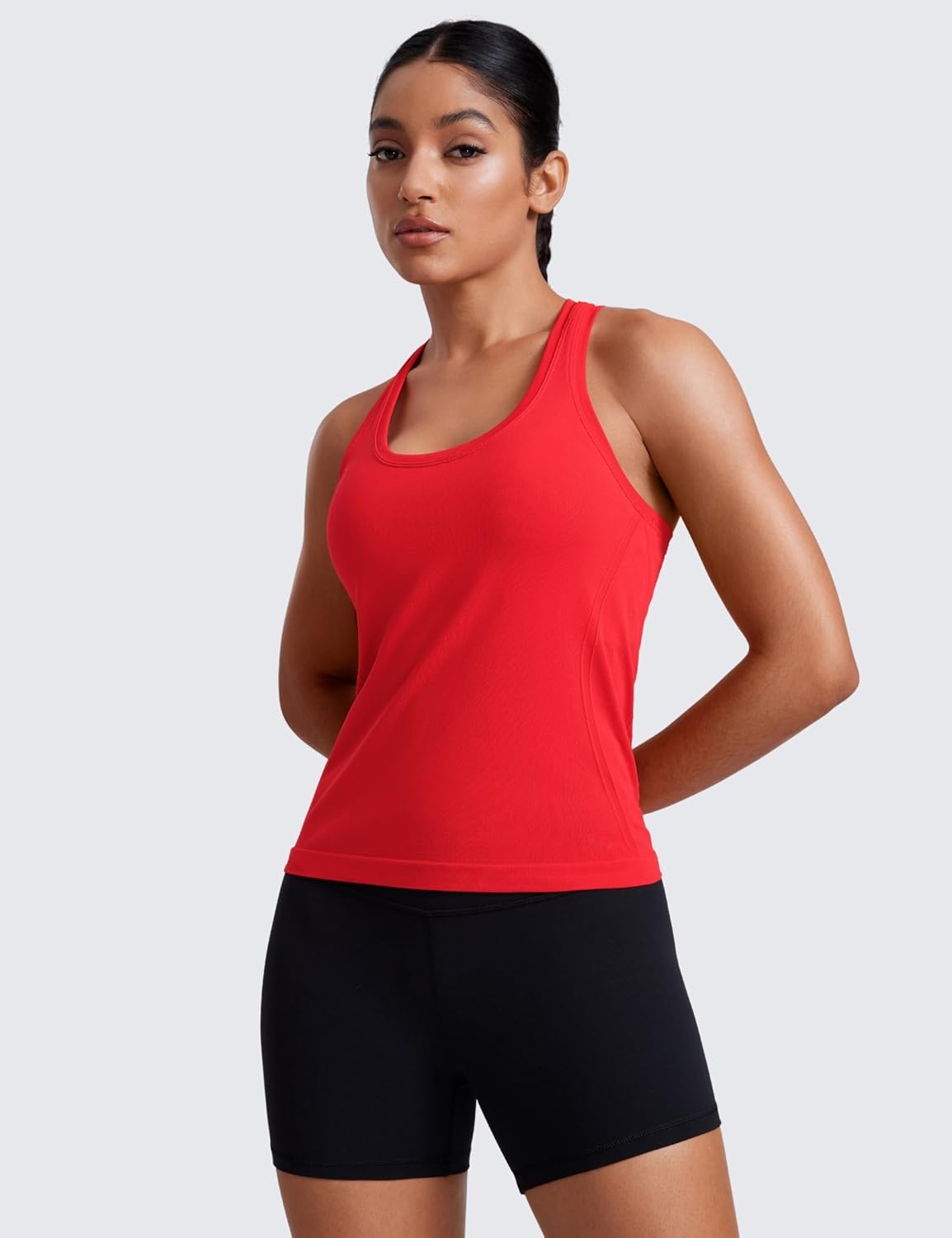 image:imageCRZ YOGA Seamless Racerback Tank Tops for Women Gym Workout Athletic Running Sleeveless Shirts Breathable Scoop NeckDeep Red