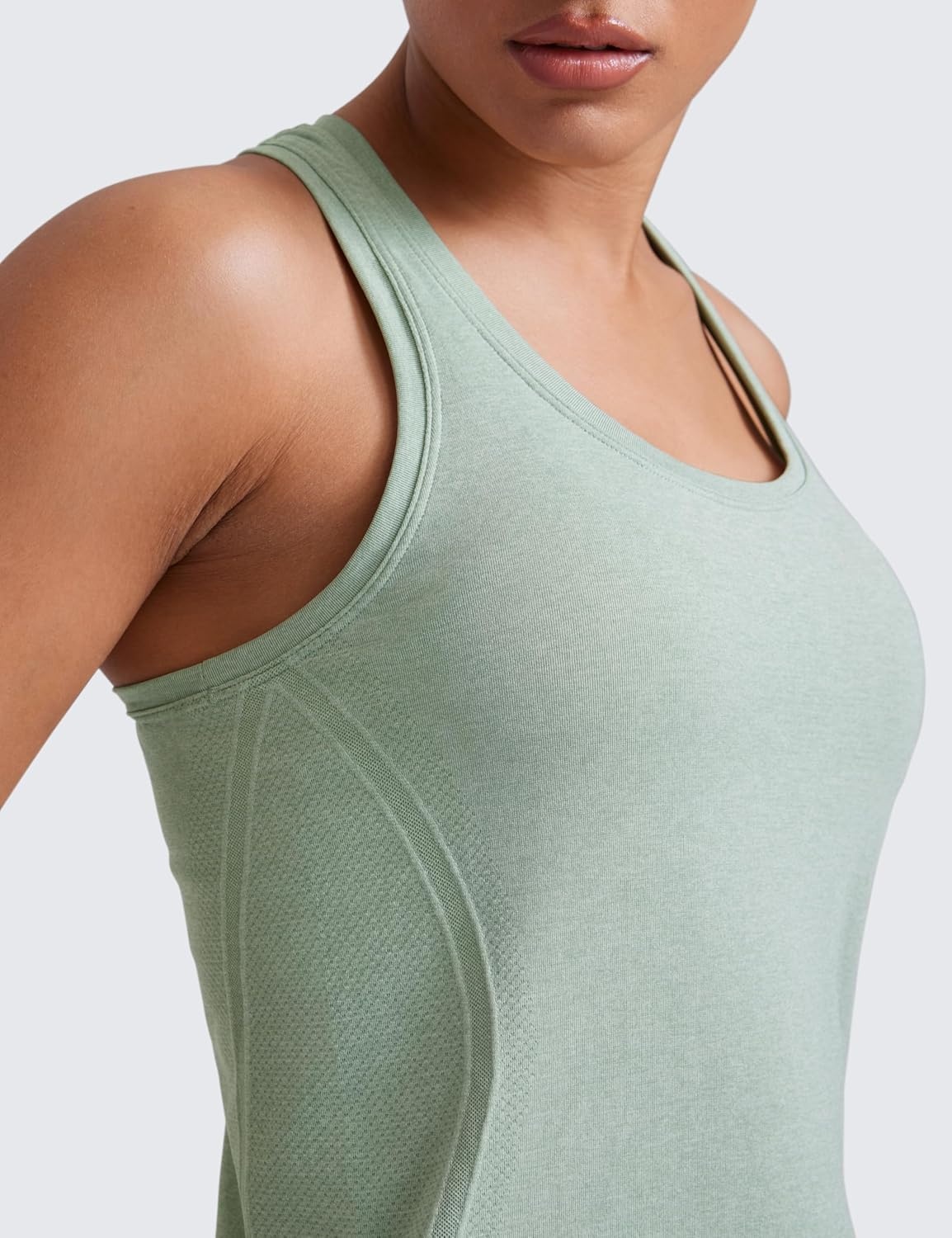 image:imageCRZ YOGA Seamless Racerback Tank Tops for Women Gym Workout Athletic Running Sleeveless Shirts Breathable Scoop NeckGreen Palm Court Heather