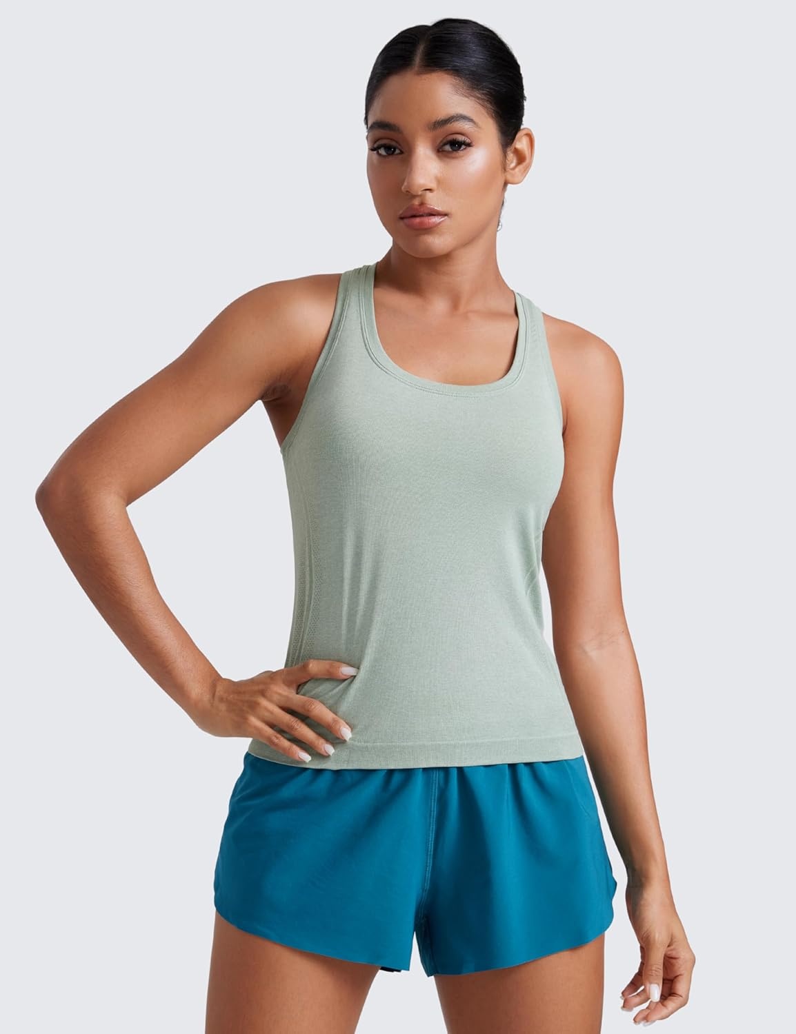 image:imageCRZ YOGA Seamless Racerback Tank Tops for Women Gym Workout Athletic Running Sleeveless Shirts Breathable Scoop NeckGreen Palm Court Heather