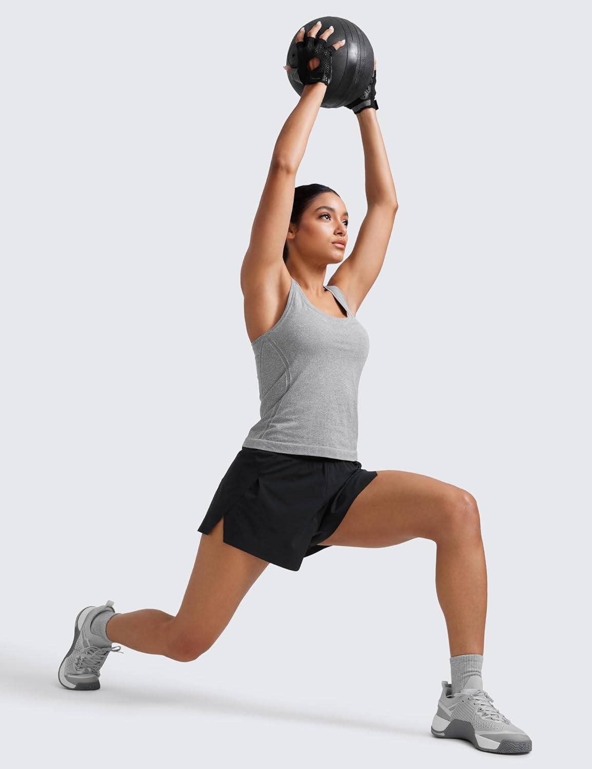image:imageCRZ YOGA Seamless Racerback Tank Tops for Women Gym Workout Athletic Running Sleeveless Shirts Breathable Scoop NeckSlate Grey Marl