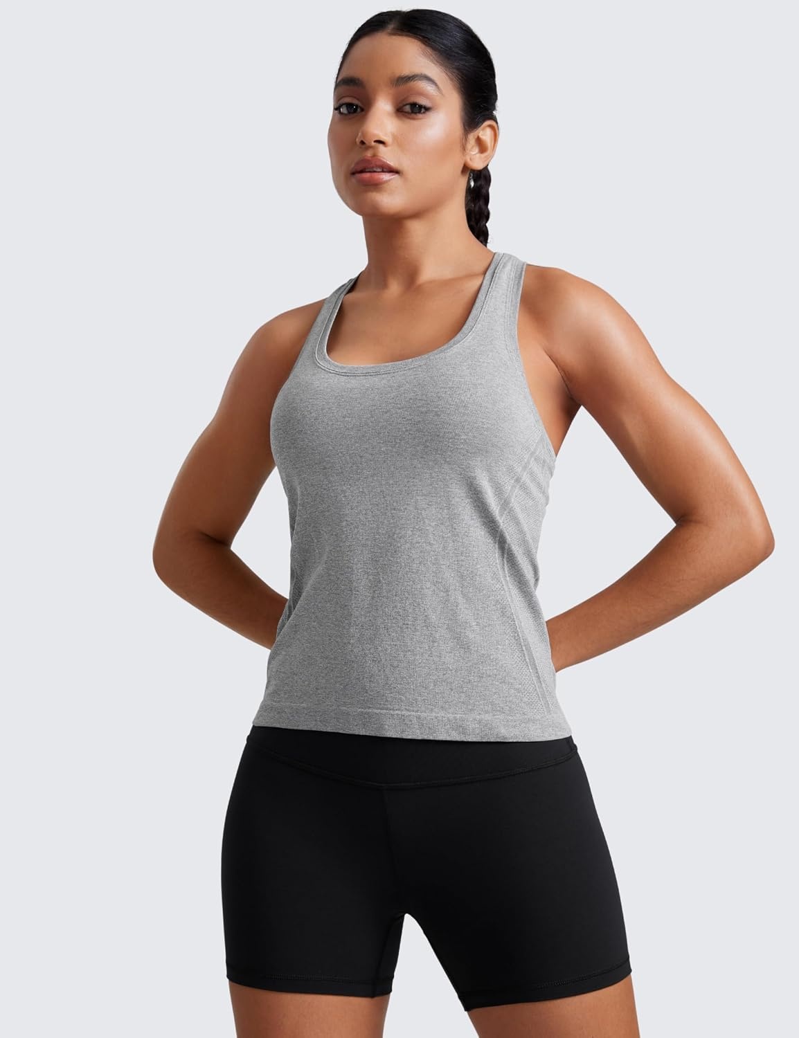 image:imageCRZ YOGA Seamless Racerback Tank Tops for Women Gym Workout Athletic Running Sleeveless Shirts Breathable Scoop NeckSlate Grey Marl