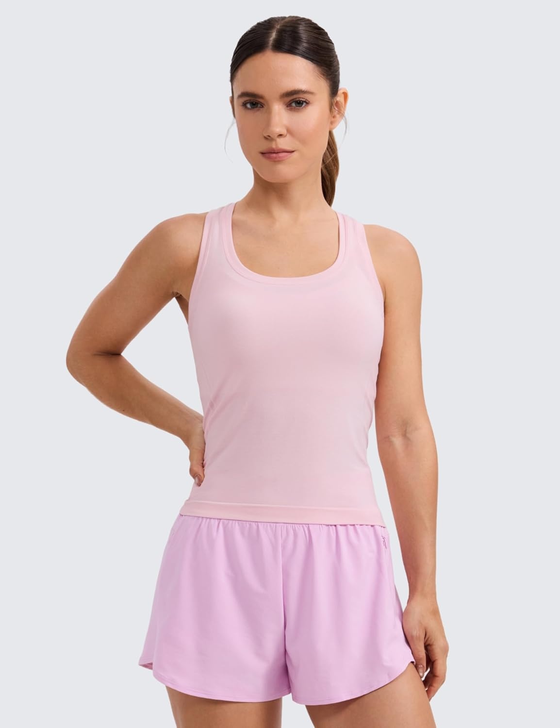 image:imageCRZ YOGA Seamless Racerback Tank Tops for Women Gym Workout Athletic Running Sleeveless Shirts Breathable Scoop NeckStrawberry Pink