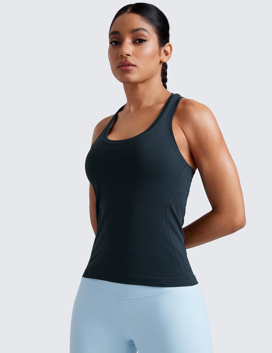 image:imageCRZ YOGA Seamless Racerback Tank Tops for Women Gym Workout Athletic Running Sleeveless Shirts Breathable Scoop NeckTrue Navy