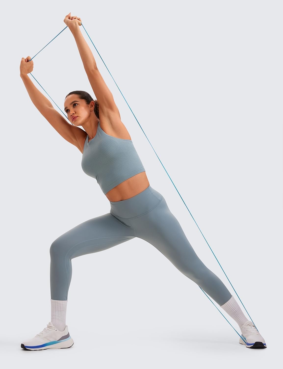 image:imageCRZ YOGA Seamless Ribbed High Neck Crop Tank Tops for Women Longline Racerback Padded Sports BrasBelgian Blue