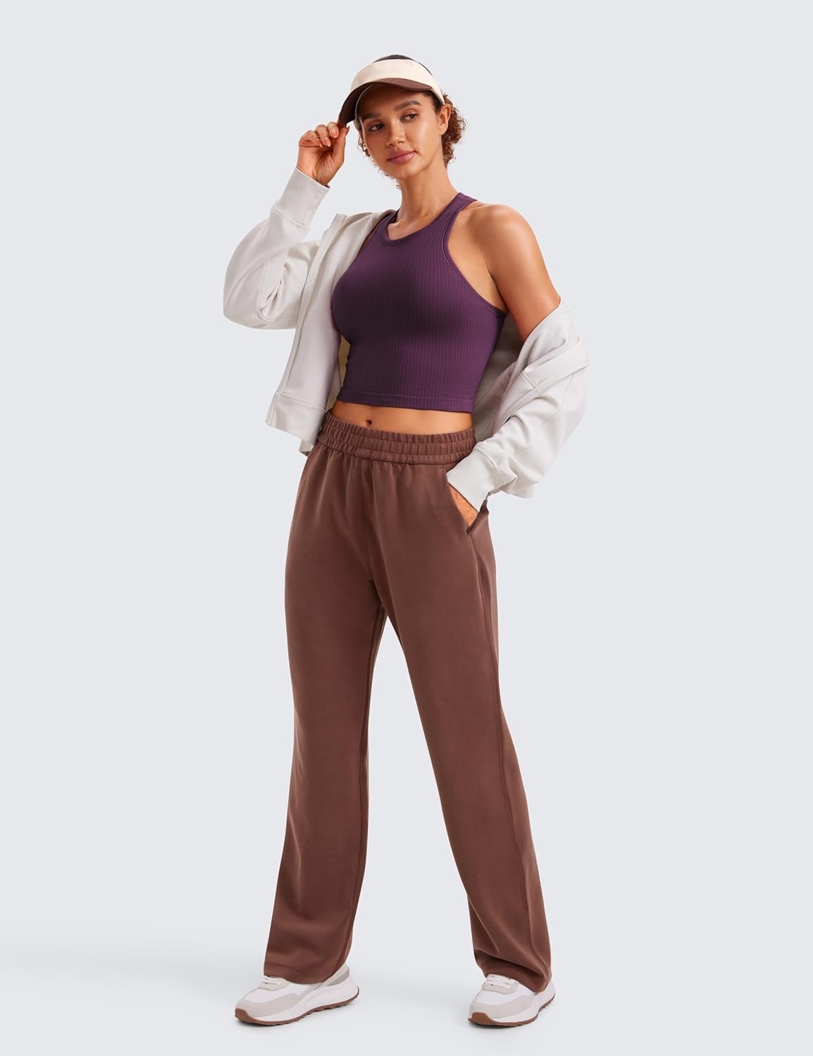 image:imageCRZ YOGA Seamless Ribbed High Neck Crop Tank Tops for Women Longline Racerback Padded Sports BrasDeep Purple