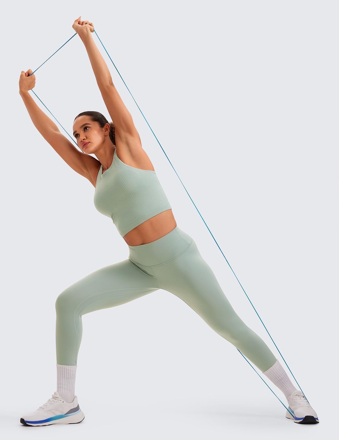 image:imageCRZ YOGA Seamless Ribbed High Neck Crop Tank Tops for Women Longline Racerback Padded Sports BrasGreen Palm Court