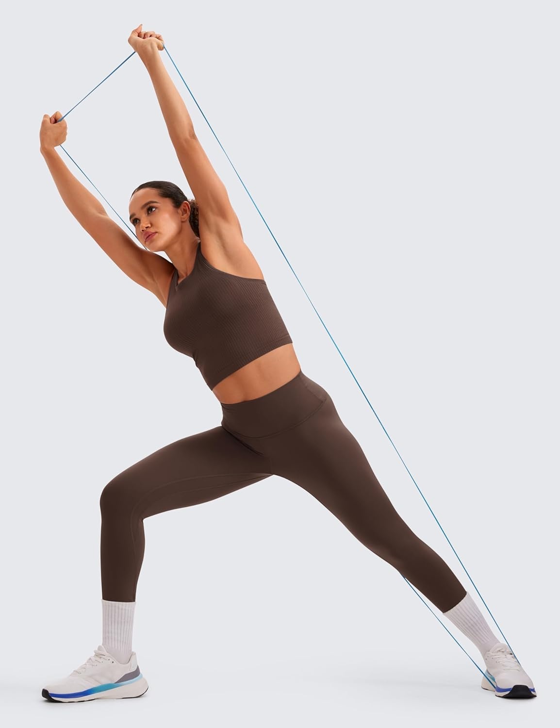 image:imageCRZ YOGA Seamless Ribbed High Neck Crop Tank Tops for Women Longline Racerback Padded Sports BrasHot Fudge Brown
