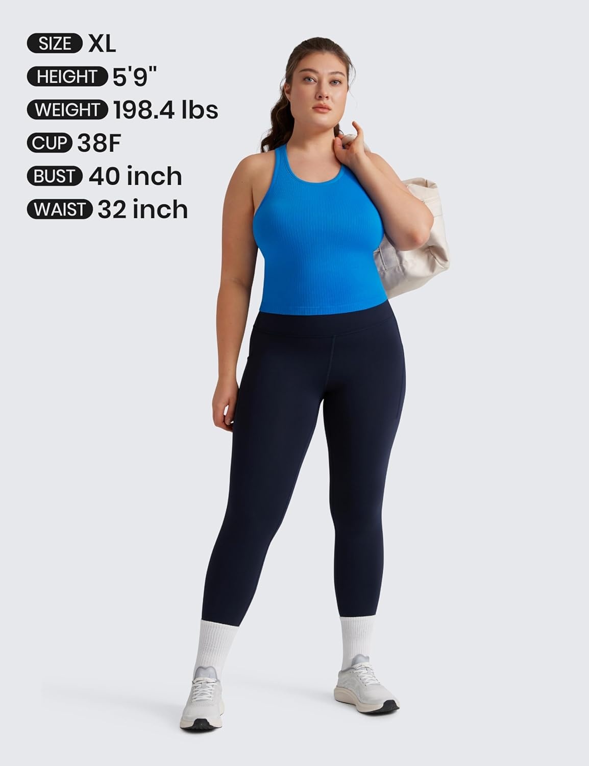 image:imageCRZ YOGA Seamless Ribbed High Neck Crop Tank Tops for Women Longline Racerback Padded Sports BrasSparkle Blue