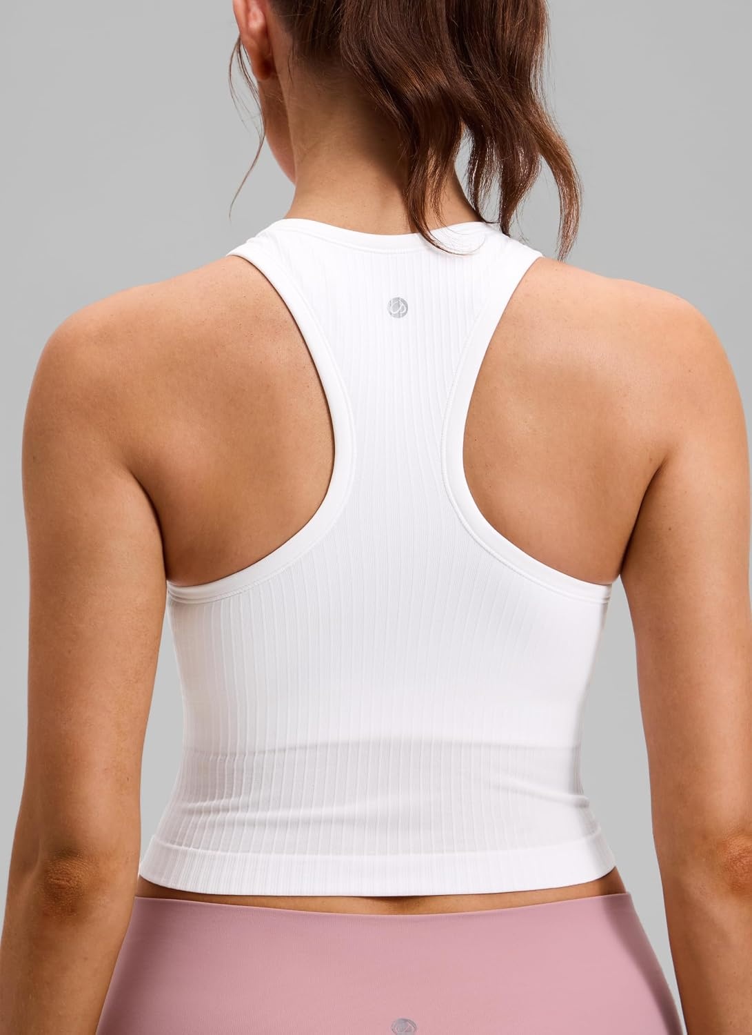 image:imageCRZ YOGA Seamless Ribbed High Neck Crop Tank Tops for Women Longline Racerback Padded Sports BrasWhite