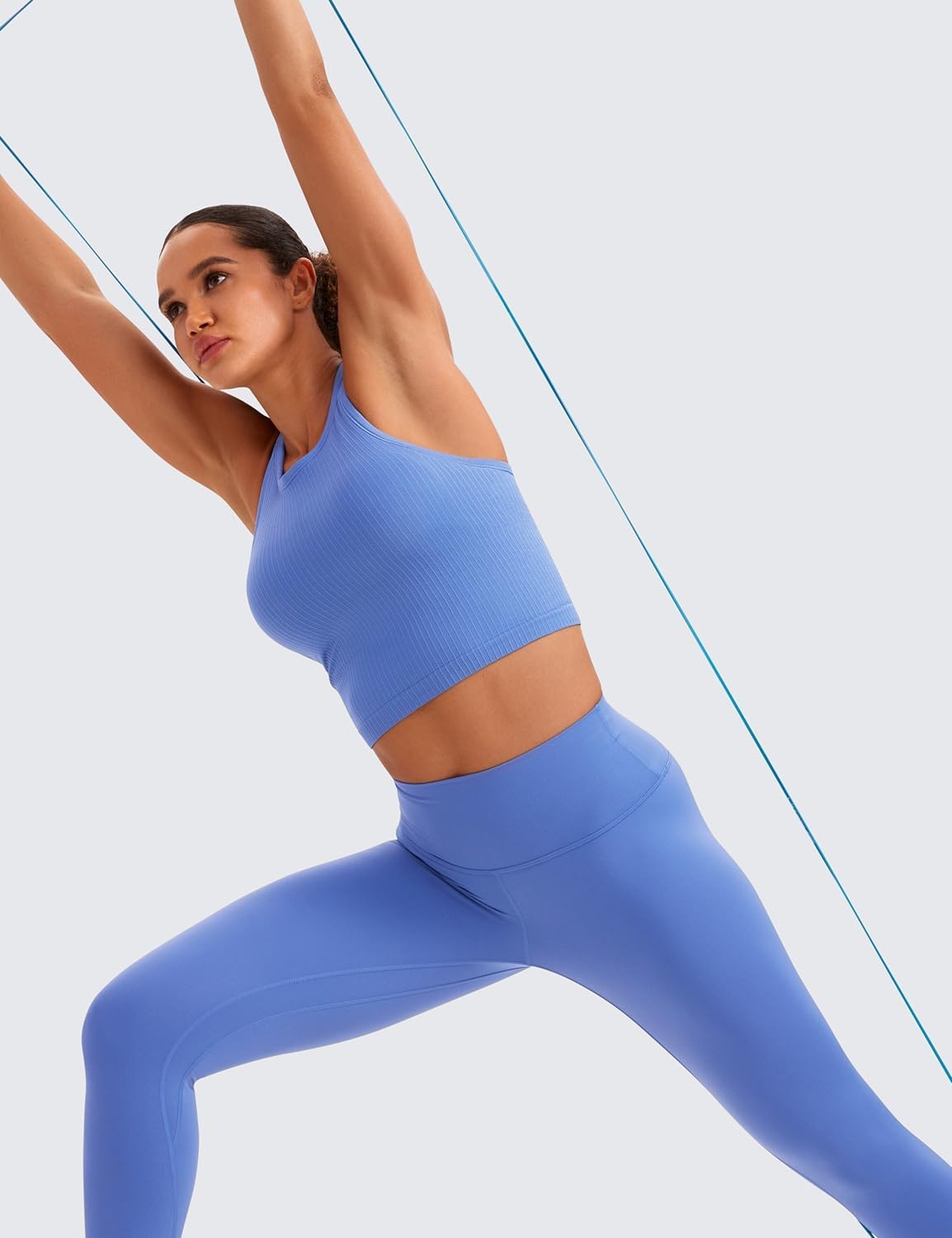 image:imageCRZ YOGA Seamless Ribbed High Neck Crop Tank Tops for Women Longline Racerback Padded Sports BrasWild Indigo