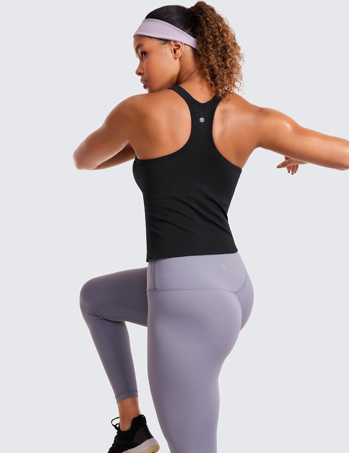 image:imageCRZ YOGA Seamless Ribbed Scoop Neck Tank Top for Women Workout Racerback Padded Athletic Camisole with Built in BraBlack
