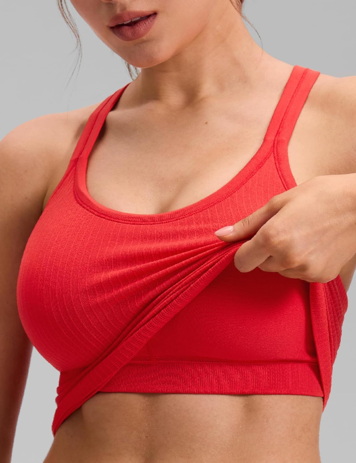image:imageCRZ YOGA Seamless Ribbed Scoop Neck Tank Top for Women Workout Racerback Padded Athletic Camisole with Built in BraDeep Red