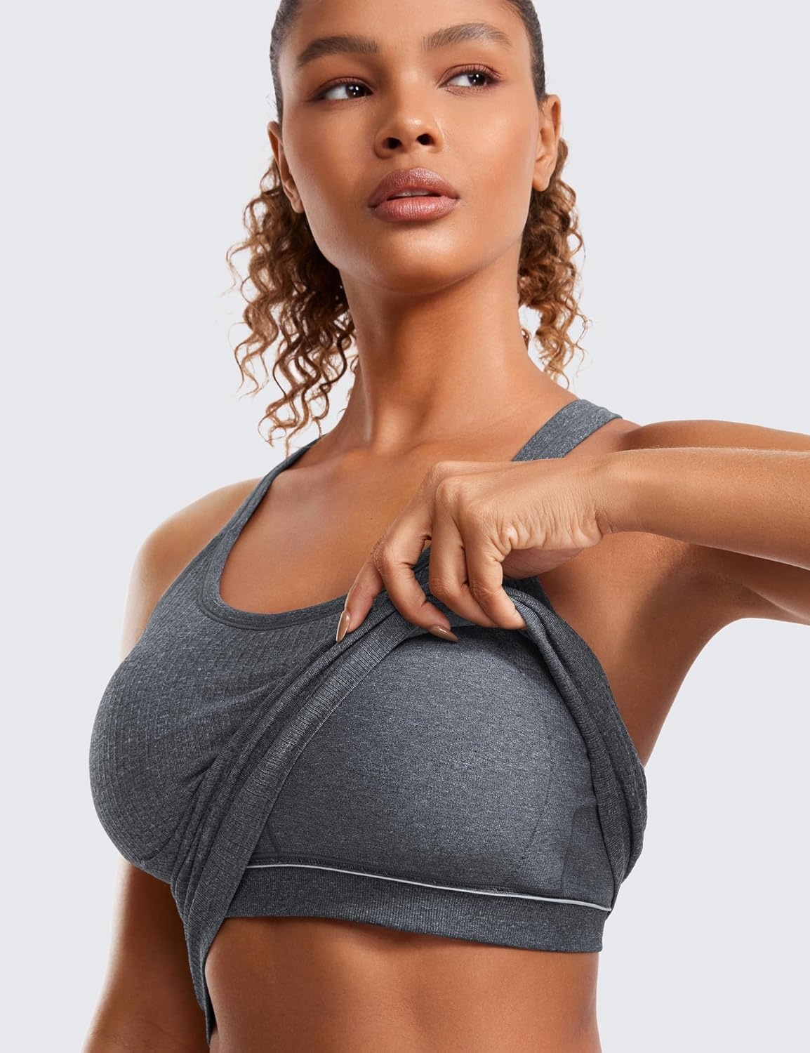image:imageCRZ YOGA Seamless Ribbed Scoop Neck Tank Top for Women Workout Racerback Padded Athletic Camisole with Built in BraLight Gray 7