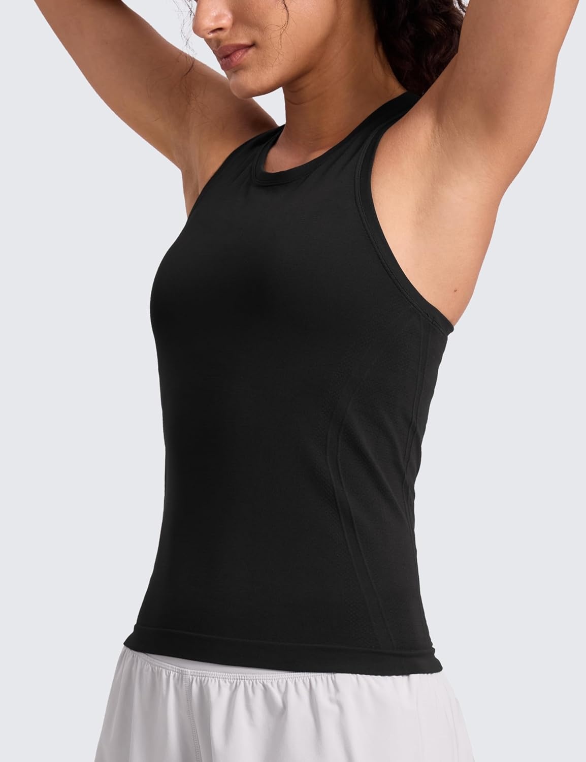 image:imageCRZ YOGA Seamless Workout Tank Tops for Women Athletic Running Gym Sleeveless Shirts Crewneck Racerback BreathableBlack