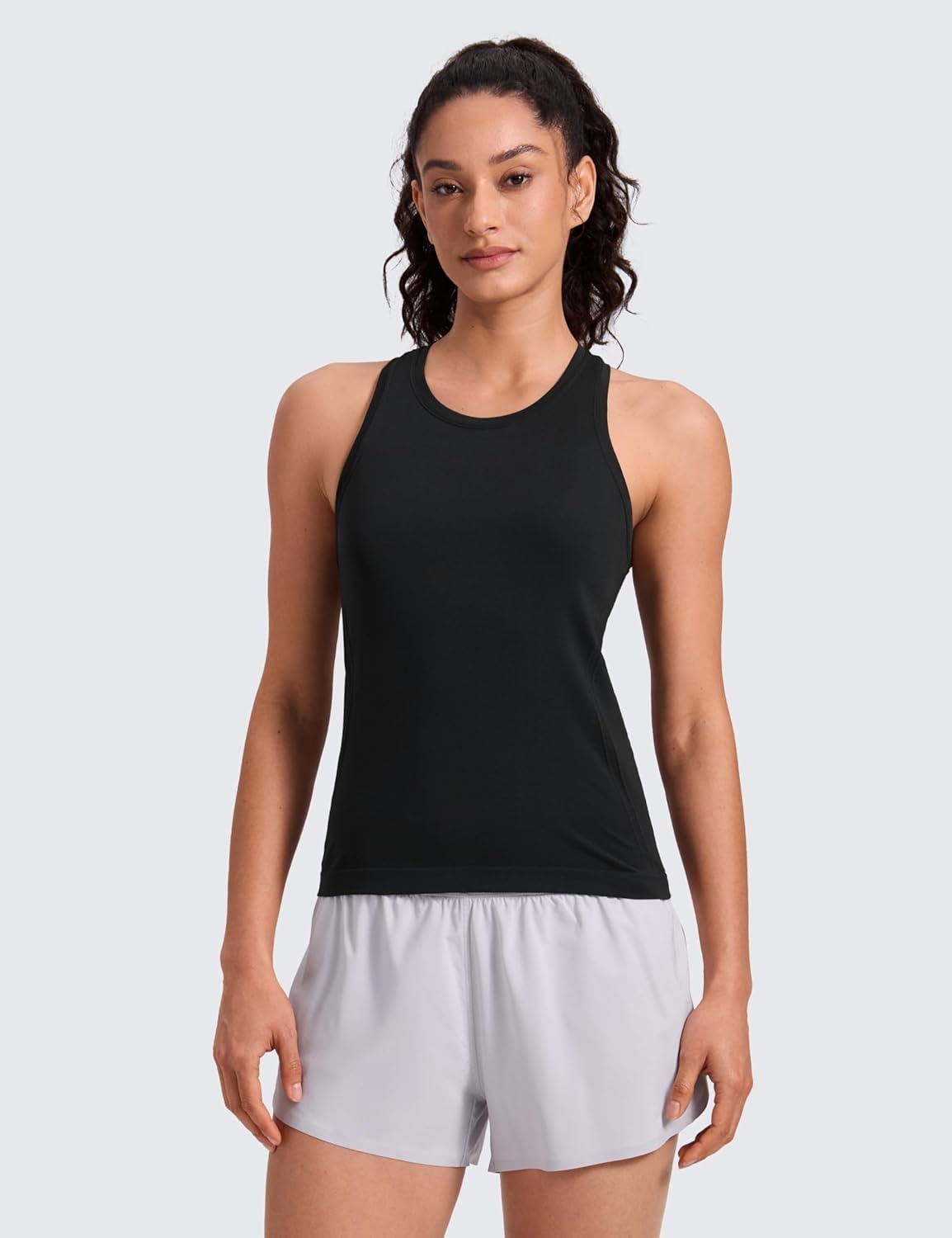 image:imageCRZ YOGA Seamless Workout Tank Tops for Women Athletic Running Gym Sleeveless Shirts Crewneck Racerback BreathableBlack