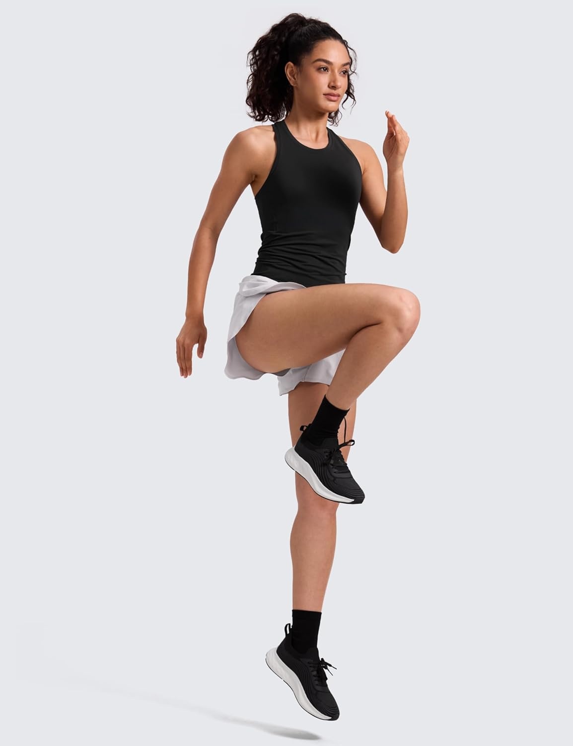 image:imageCRZ YOGA Seamless Workout Tank Tops for Women Athletic Running Gym Sleeveless Shirts Crewneck Racerback BreathableBlack