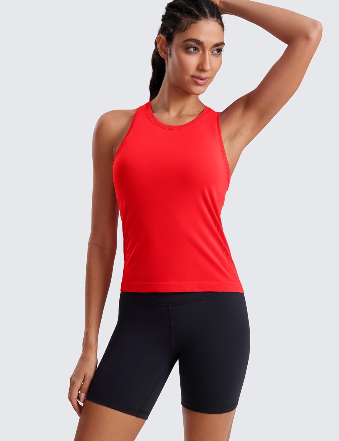 image:imageCRZ YOGA Seamless Workout Tank Tops for Women Athletic Running Gym Sleeveless Shirts Crewneck Racerback BreathableDeep Red