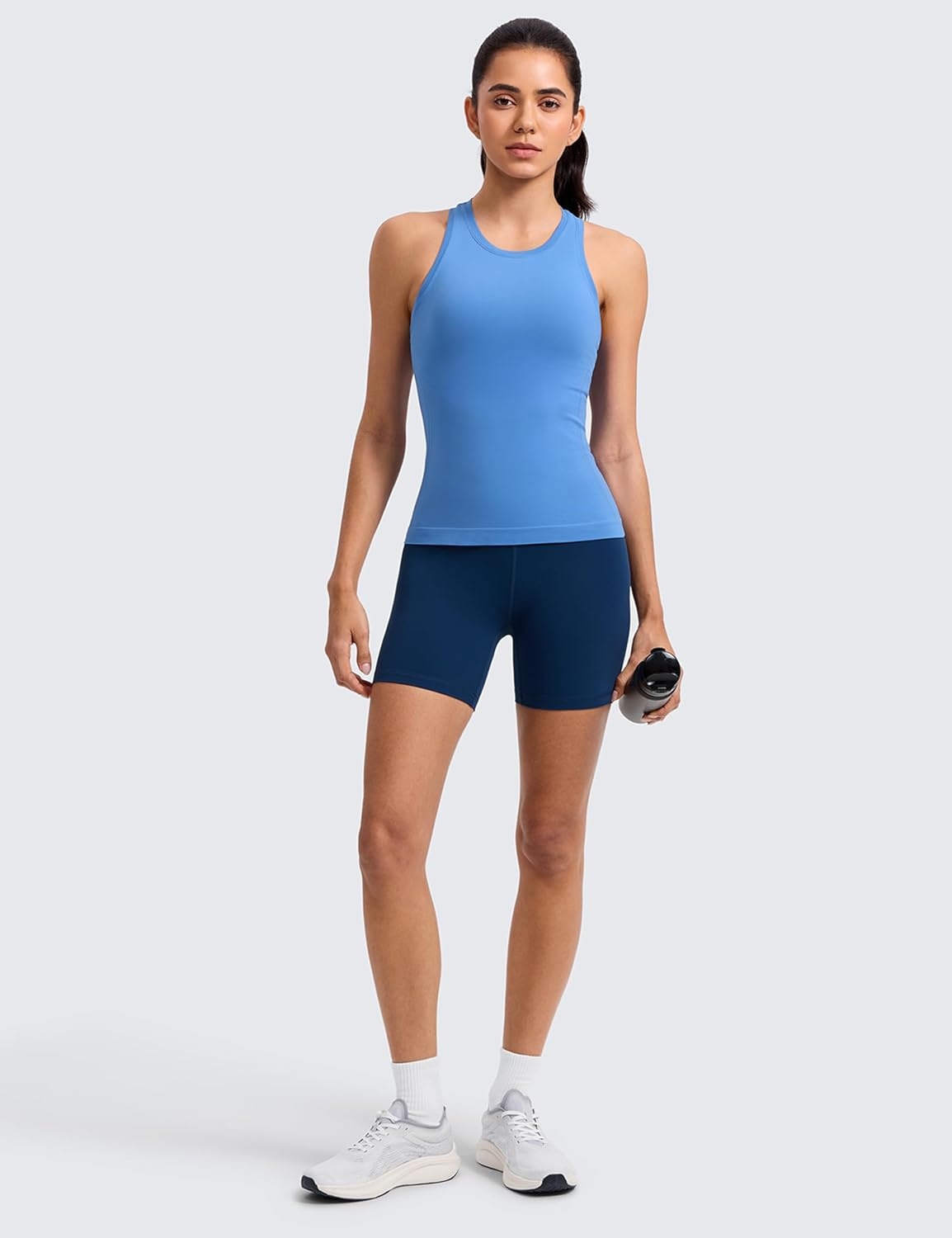 image:imageCRZ YOGA Seamless Workout Tank Tops for Women Athletic Running Gym Sleeveless Shirts Crewneck Racerback BreathableParty Blue