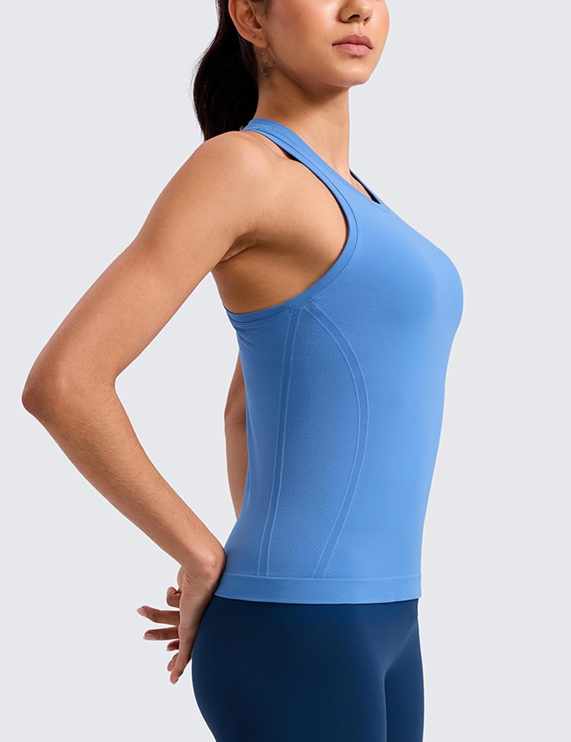 image:imageCRZ YOGA Seamless Workout Tank Tops for Women Athletic Running Gym Sleeveless Shirts Crewneck Racerback BreathableParty Blue