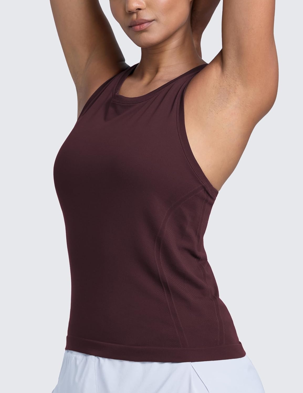 image:imageCRZ YOGA Seamless Workout Tank Tops for Women Athletic Running Gym Sleeveless Shirts Crewneck Racerback BreathableRipe Plum