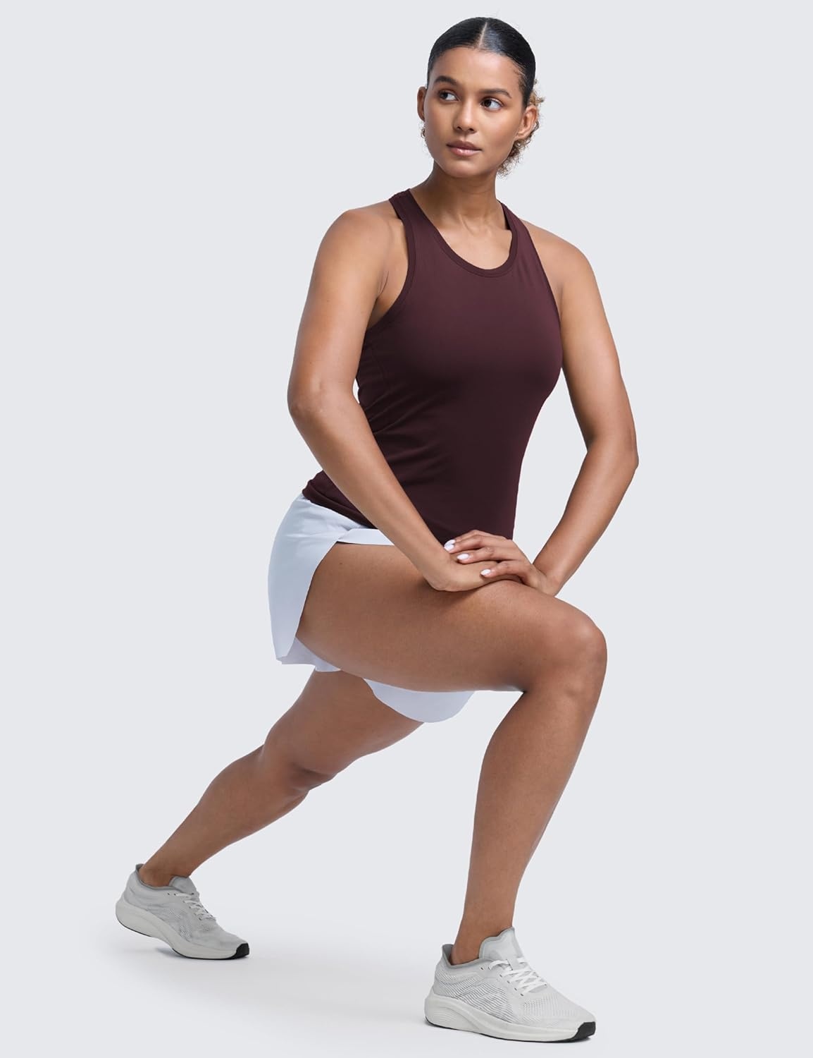 image:imageCRZ YOGA Seamless Workout Tank Tops for Women Athletic Running Gym Sleeveless Shirts Crewneck Racerback BreathableRipe Plum
