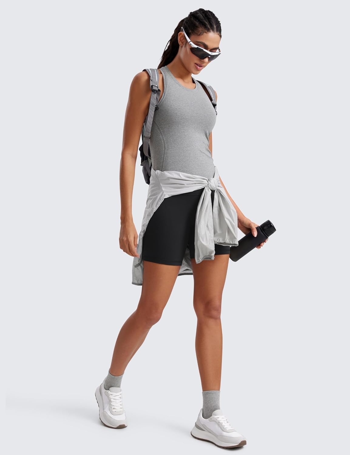 image:imageCRZ YOGA Seamless Workout Tank Tops for Women Athletic Running Gym Sleeveless Shirts Crewneck Racerback BreathableSlate Grey Marl