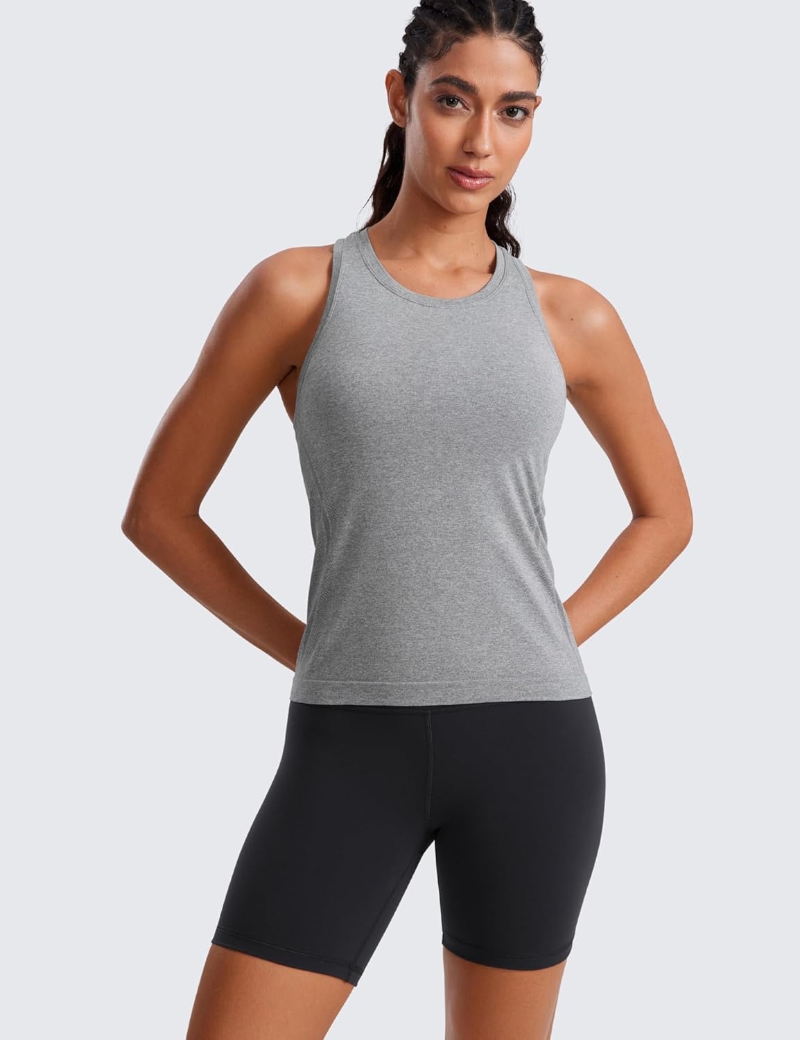 image:imageCRZ YOGA Seamless Workout Tank Tops for Women Athletic Running Gym Sleeveless Shirts Crewneck Racerback BreathableSlate Grey Marl