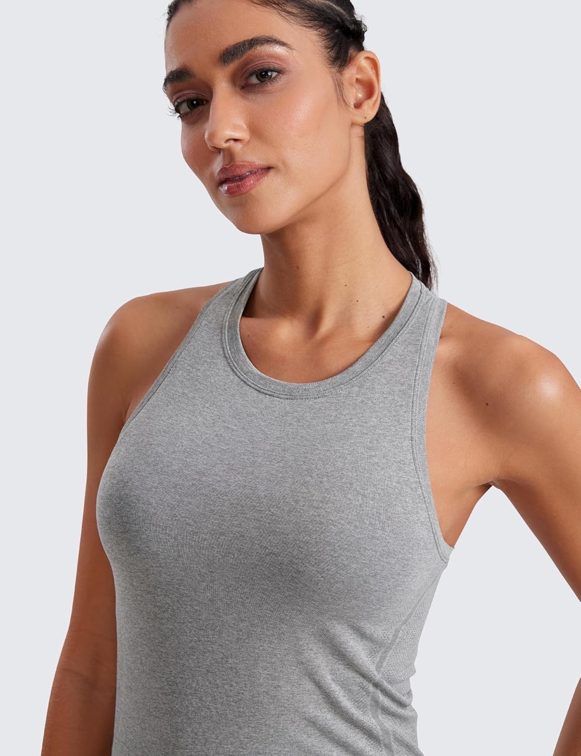 image:imageCRZ YOGA Seamless Workout Tank Tops for Women Athletic Running Gym Sleeveless Shirts Crewneck Racerback BreathableSlate Grey Marl