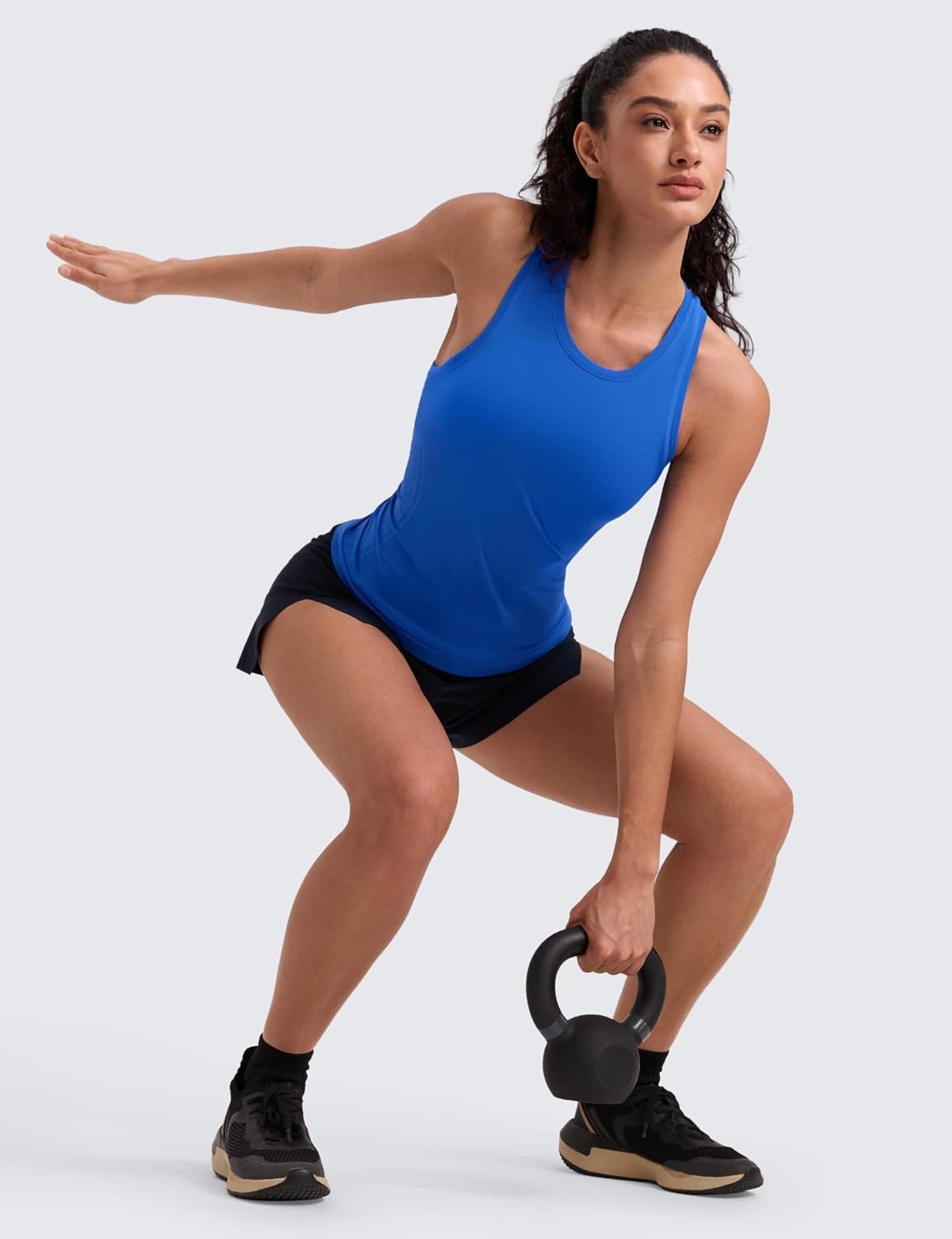 image:imageCRZ YOGA Seamless Workout Tank Tops for Women Athletic Running Gym Sleeveless Shirts Crewneck Racerback BreathableSparkle Blue